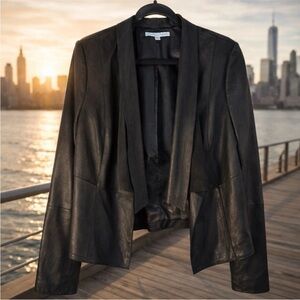 Antonio Melani Black Waterfall Blazer Jacket Genuine Leather Suede Feel Large